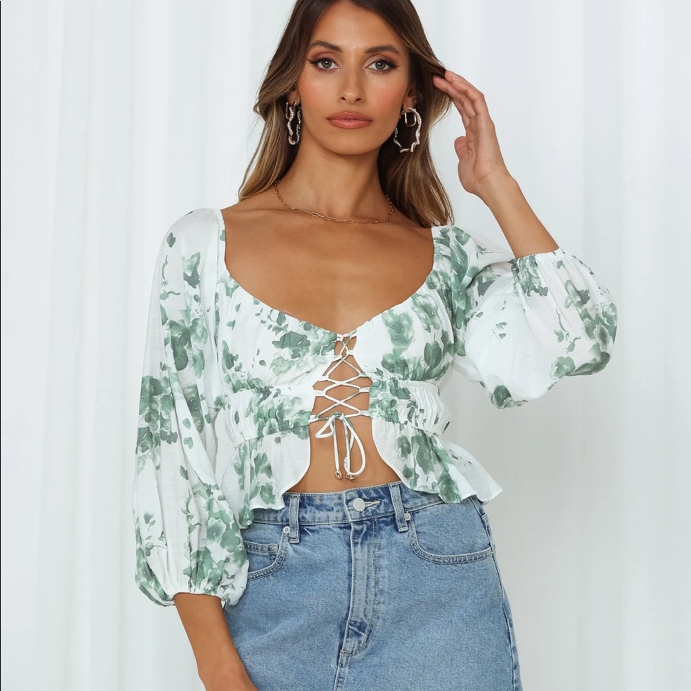 Hello Molly green & white criss cross crop top